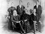 Peart Family -- back row: Annie Peart Smale, Morley Clinton Peart, Eva Peart, Chester Peart. front row: Jacob Peart, Jane Easterbrook, W.E. Peart