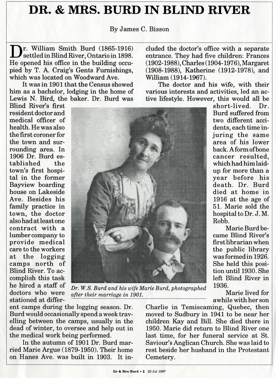 Dr. & Mrs. Burd, Blind River 1898 1936 Blind River Digital Collection