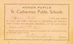 St. Catharines Public Schools Honor Pupils certificate to Bessie Bell, December 1910.