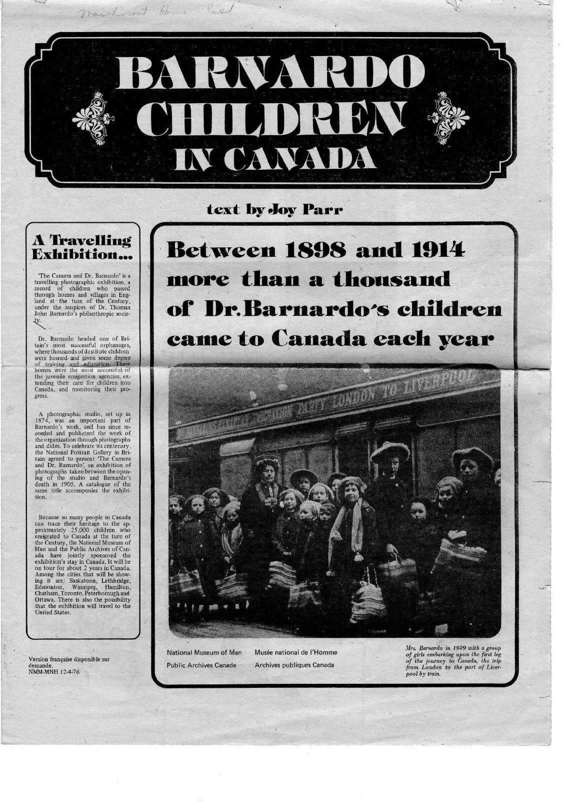 Even in the 1970s people were still talking about what a successful effort the Child Migrant program was. <br>Courtesy the Belleville Public Library.