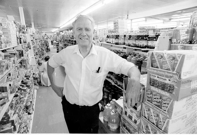 "Lakeside Marketeria interior with owner Bill Hill, 1987"<br>Image courtesy of Burlington Historical Society.