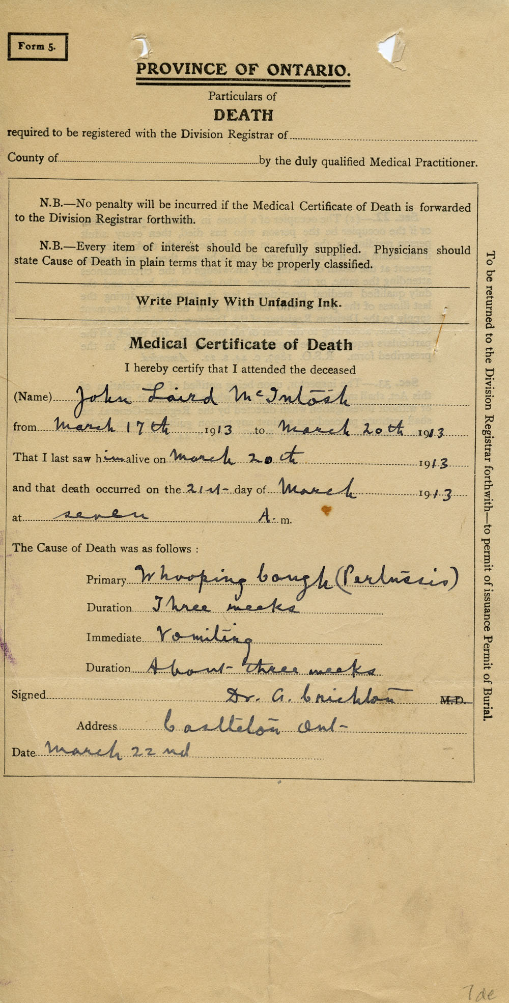 Service Ontario Medical Certificate Of Death Form 16 Fill