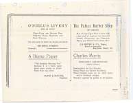 Photocopy of a page of advertising for O'Neill's Livery, Palace Barber Shop.