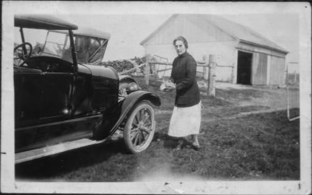 Agnes Macphail conducted early political campaigns out of her family home at Six Corners, travelling in her Starr automobile. Photo circa 1925 courtesy the Grey Highlands Public Library.