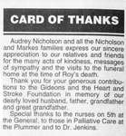 Card of Thanks on Roy Nicholson Loss, 2002