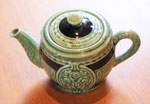 Small Light Green and Navy Tea Pot, Circa 1940