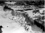 An aerial view of The American Falls frozen over in the Winter of 1934
