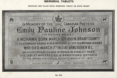 Memorial Tablet for Emily Pauline Johnson, erected in 1917. Courtesy the Six Nations Public Library.