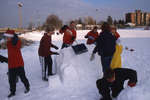 Students constructing snow sculpture, Wilfrid Laurier University Winter Carnival 1999