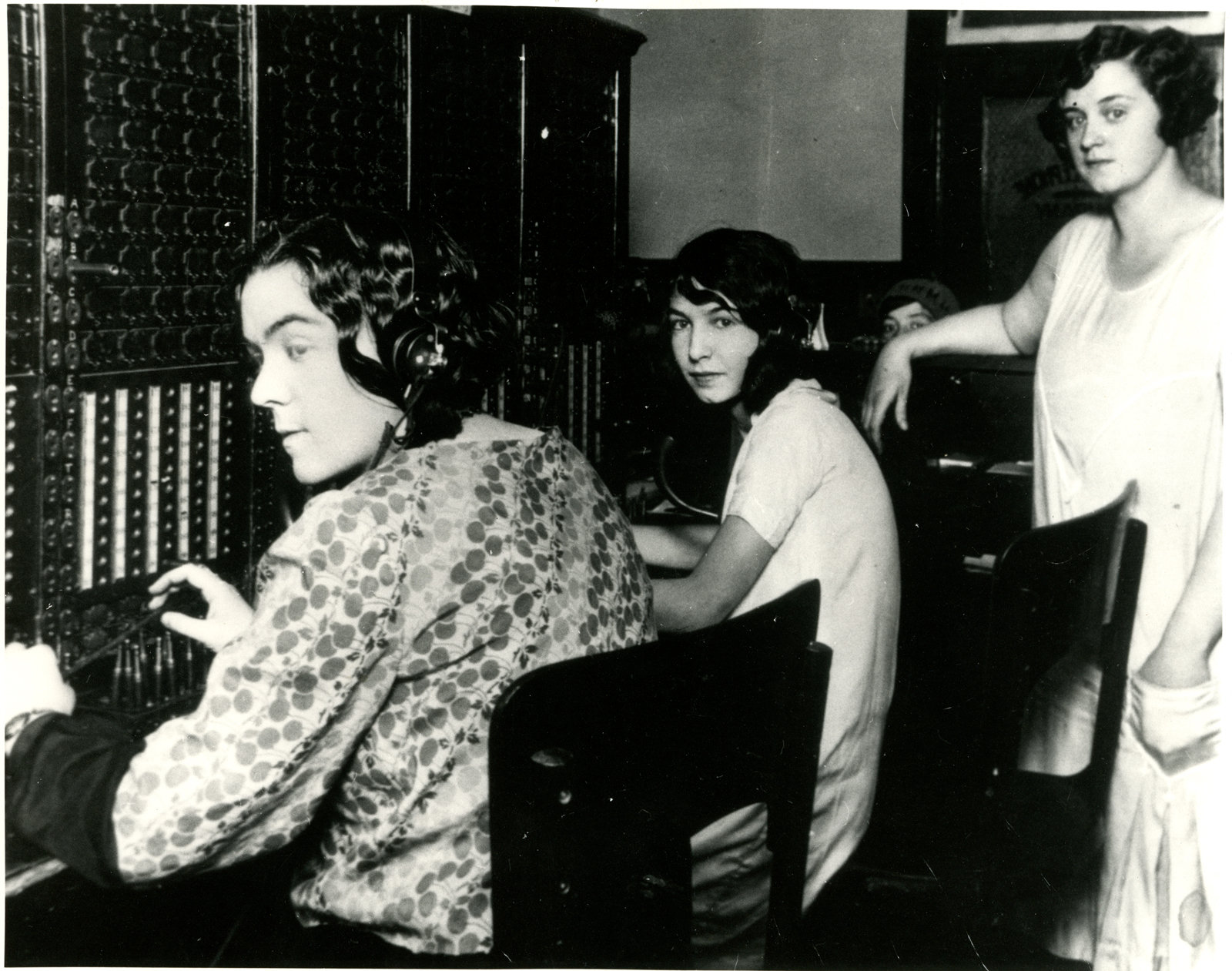 Telephone System in Sturgeon Falls, 1929. From left to right: Jennie O'Connor, Thelina Biglow, Mable Knight (manager). Courtesy the West Nipissing Public Library.