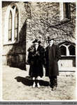 Photograph of Rose Billings and Les Clarke in front of St. James Anglican Church