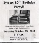 Advertisement for Jack McComb's 80th Birthday