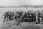  WORLD PROFESSIONAL SCULLING CHAMPIONSHIP, Rat Portage (Kenora), September, 1901.
            Group portrait of spectators, reporters, etc., including John Sinclair Robertson, fifth
            from left. 