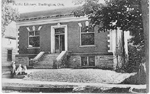 Public Library, Burlington, Ont. -- Exterior with 3 children on steps; postmarked July 10, 1913
