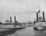 Sidewheel Steamers CITY OF CLEVELAND, FLORA, and CITY OF MACKINAC in the Thunder Bay River, c1896.