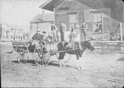 Men, Boys, and Carriage in Front of Store