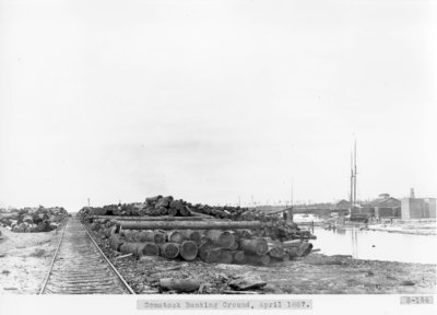 Comstock Lumber Mill Log Bank on Thunder Bay River