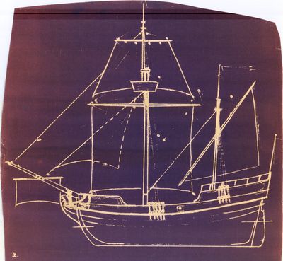 Outboard Profile of Two-Mast Vessel