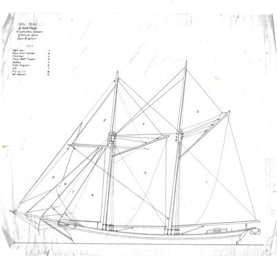 Sail Plan for 1/4 Scale Model of Great Lakes Schooner by Jack B. Spicer