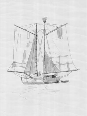 Drawing of Two-mast Scow Schooner - Unidentified Vessel