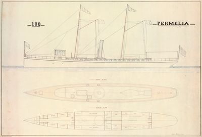 Outboard Profile, Deck & Cabin Plan of Yacht PERMELIA (1882)