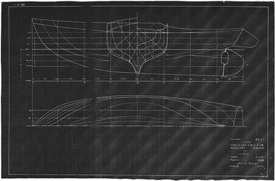 Hull Lines and Body Plan for Auxiliary Cruiser (1938) by Jack B. Spicer