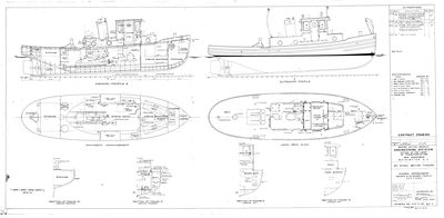 General Arrangement Inboard & Outboard Profile Sections for 45' Steel Motor Tender (1944)