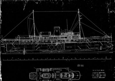 Inboard Profile and Deck Views for DELPHINE (1921)