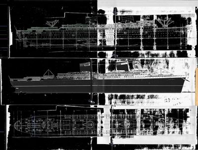 Inboard, Outboard Profile, and Deck View for the Ocean Liner UNITED STATES (1951)