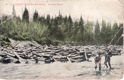 043 Driving lumber, Thunder Bay River