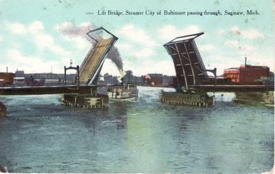 604 Lift Bridge, steamer CITY OF BALTIMORE passing through, Saginaw, Mich.