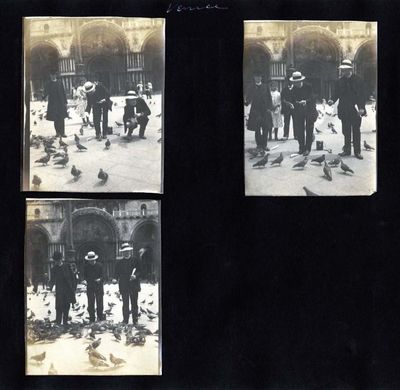 Rev. O'Reilly feeding the pigeons