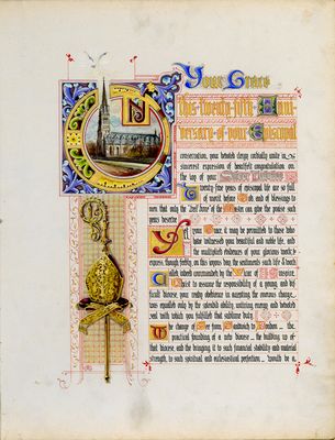 First Page of Illuminated Address to Bishop Walsh from the Clergy