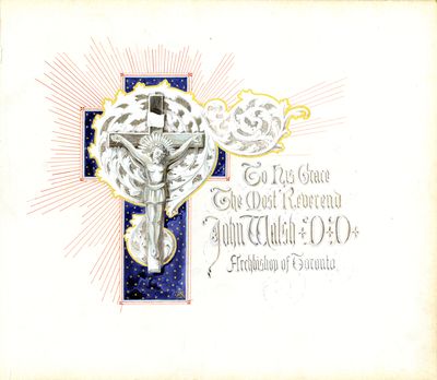 Dedication page of Illuminated Address to Bishop Walsh from the Catholic Laity of Toronto