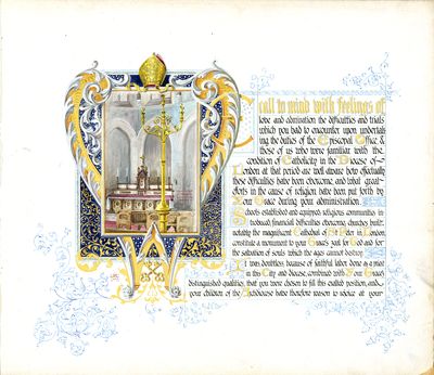 Second page of Illuminated Address to Bishop Walsh from the Catholic Laity of Toronto