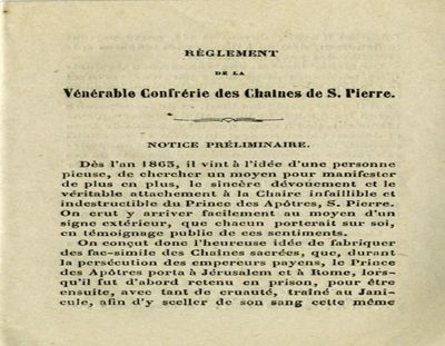 Règlement de la Venerable Confrerie Des Chaines De S. Pierre