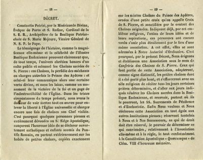 Règlement de la Venerable Confrerie Des Chaines De S. Pierre