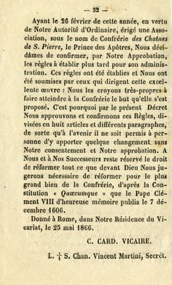 Règlement de la Venerable Confrerie Des Chaines De S. Pierre