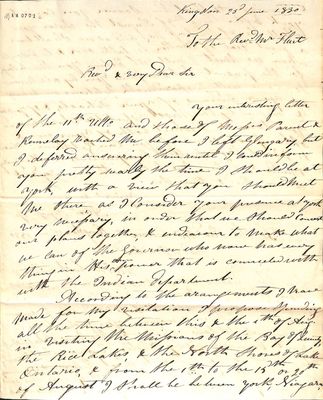 Letter from Bp. MacDonell responding to Rev. Louis-Joseph Fluet of Amherstburg's Letter of June 11, 1830 and letters from Mr. Parent and Mr. Rennelay.