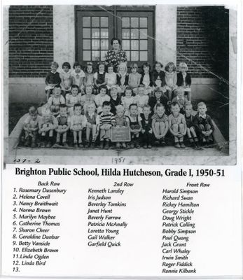 Brighton Public School  Hilda Hutcheson  Grade 1 1950 to 1951