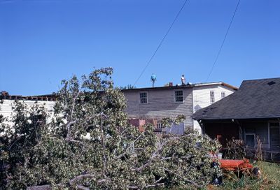 Surveying damage after the tornado in Brighton, Ontario, Canada in 1973.