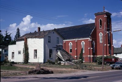 Tornado damage on Main Street in Brighton, Ontario, Canada in 1973.