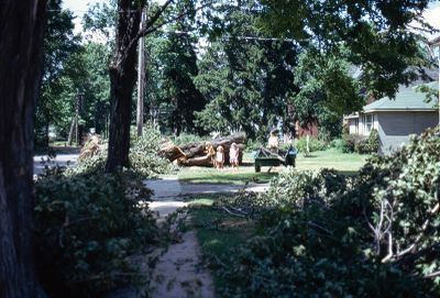 Clean up after the tornado in Brighton, Ontario, 1973.