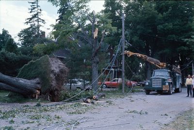 Tornado damage to 60 Main Street from west side, Brighton, Ontario