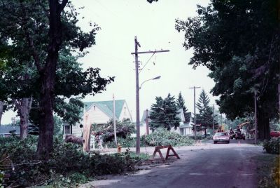 Tornado damage in downtown Brighton, Ontario, Canada, 1973