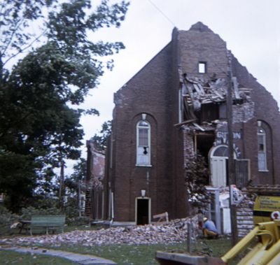 Tornado damage to 60 Main Street, Brighton, Ontario