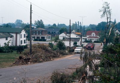 Tornado damage to Platt Street, Brighton, Ontario