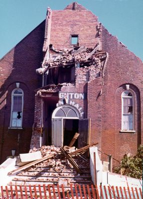 Tornado damage, Brighton Town Hall, 60 Main Street, Brighton, Ontario