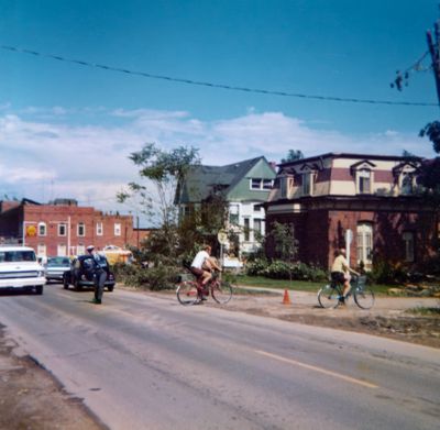 Tornado traffic control, Brighton, Ontario, looking east from Kingsley Avenue.