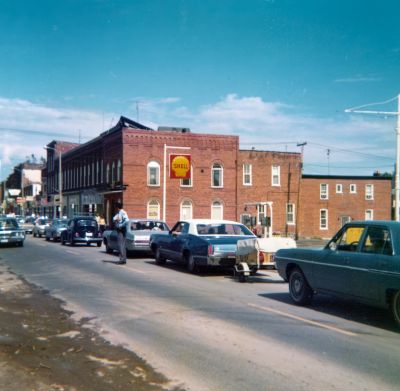 Tornado traffic control, Main Street, Brighton, Ontario, looking east from Kingsley Avenue.